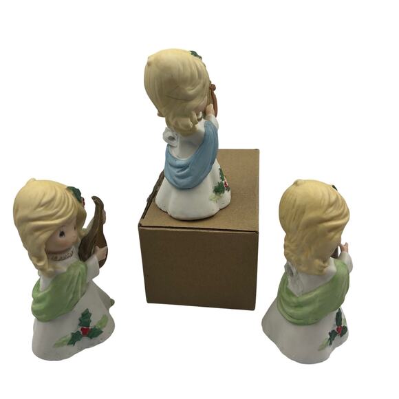 Vintage Set 3 Homco Christmas Ceramic Carolers Holiday Figurines Harp Mandolin - Picture 2 of 14